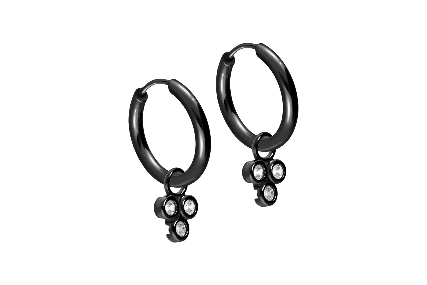 Chirurgenstahl Ohrclicker Creolen 3 EINGEFASSTE KRISTALLE von Piercingline